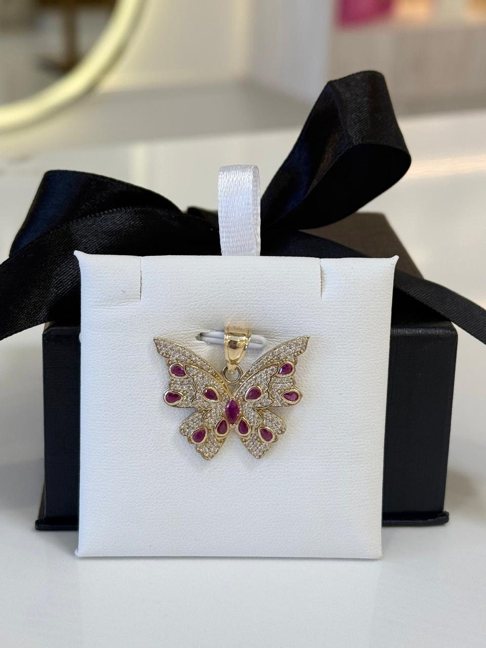 DIJE MARIPOSA PIEDRA AGATA 14K 3.9GR